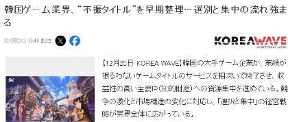 韩国游戏产业新变途 正在集中资源到高收益游戏